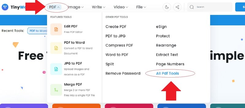 No menu superior, clique em PDF > All PDF Tools