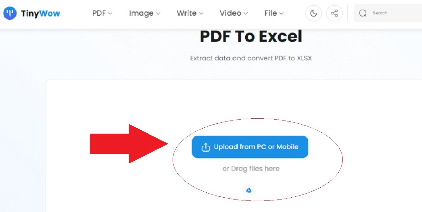Faça upload do arquivo PDF que será convertido em Excel