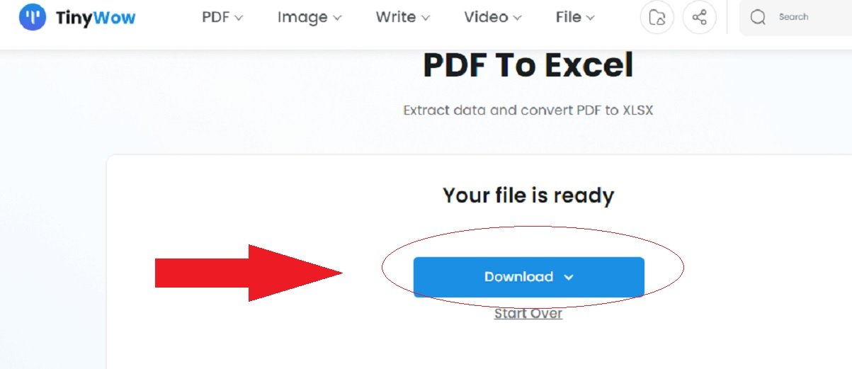 Clique em Download e salve o documento convertido de PDF para Excel