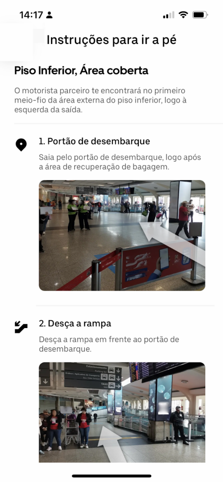 As instruções para chegar ao ponto de embarque são exibidas no app.