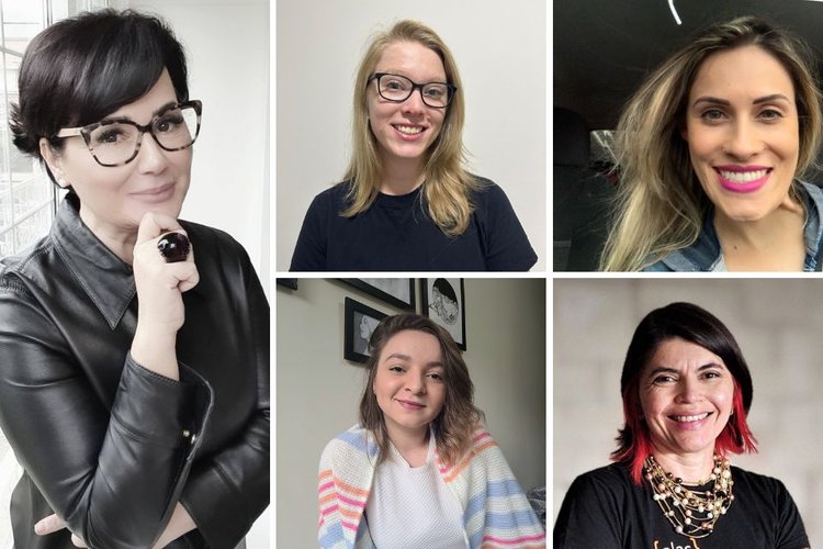 Da esquerda para direita: Linnyer Beatrys Ruiz Aylon, Graziele Pires, Aline Freire, Isadora Scussel Farias e Silvia Coelho.