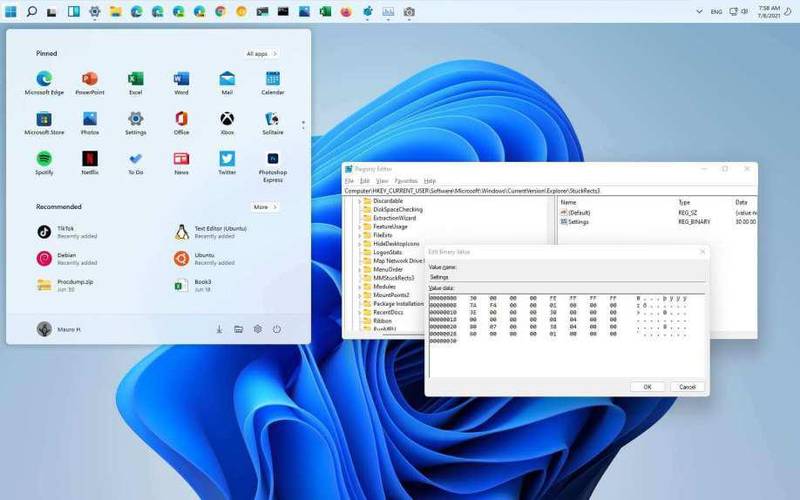 Reposicionando a barra de tarefas do Windows 11 com modificações de registro