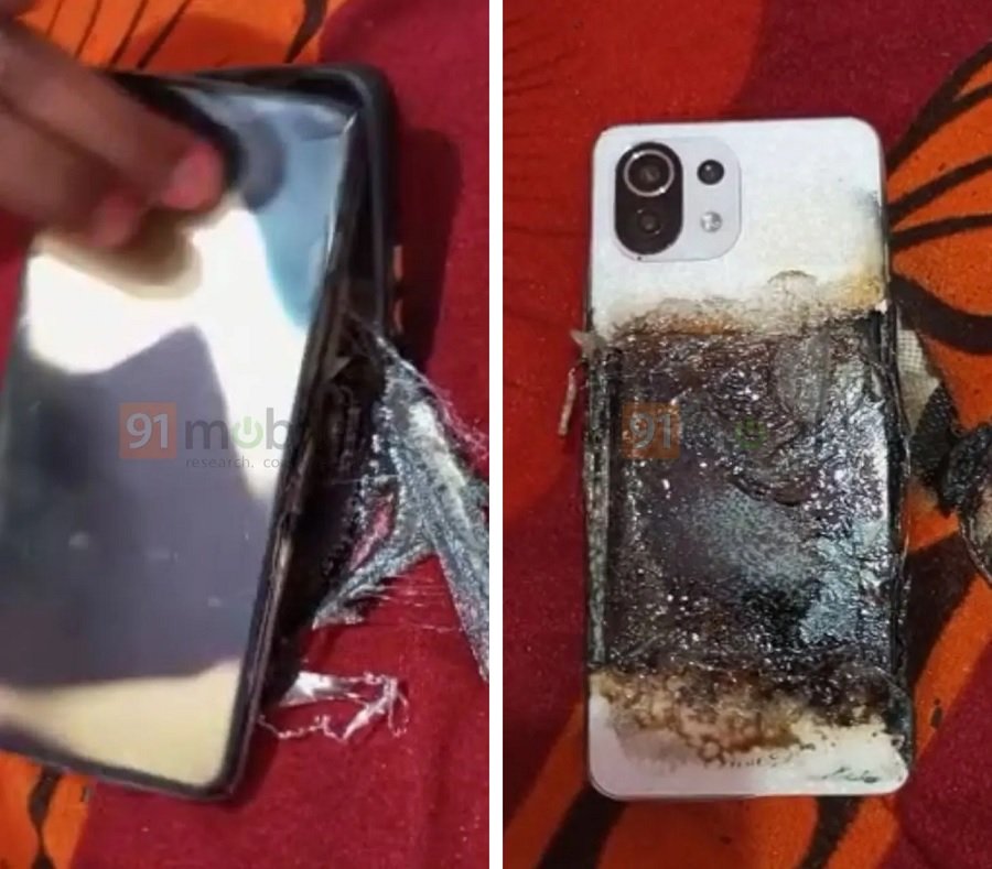 Resultado do incêndio no Xiaomi 11 Lite 5G NE.