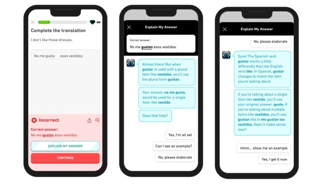 O bot, semelhante ao ChatGPT, vai ajudar o usuário a aprender um novo idioma no Duolingo.