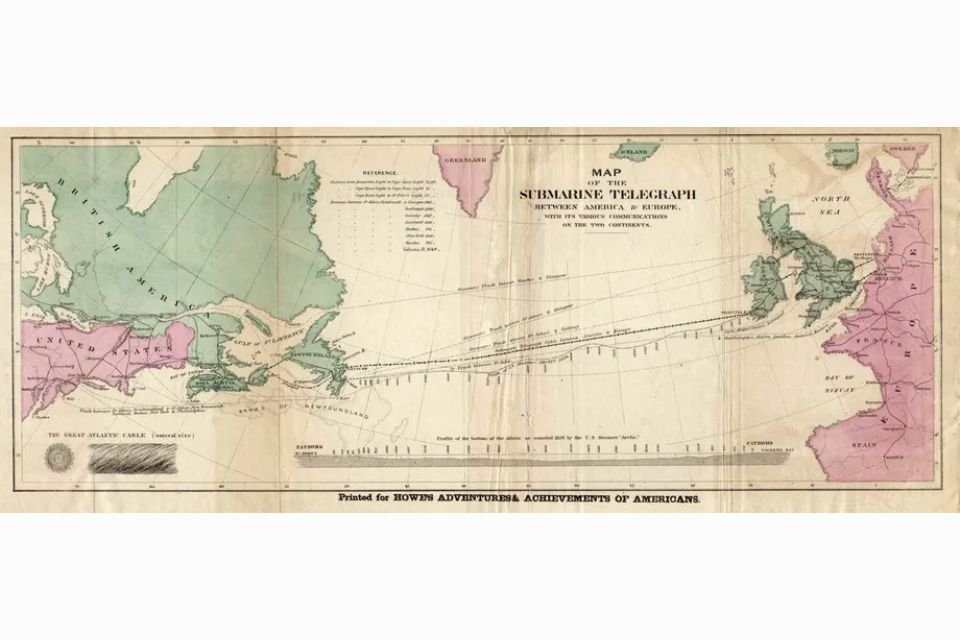 Mapa do telégrafo submarino em 1858.