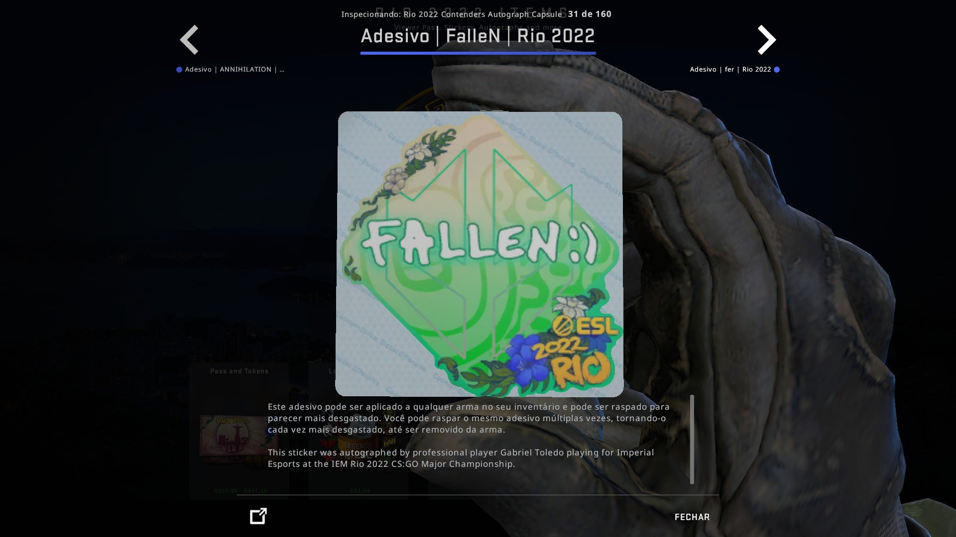 Adesivo do jogador brasileiro Fallen (Imagem:Reprodução/Valve)