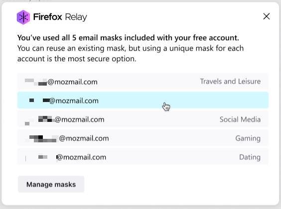 Máscaras protegem anonimato do usuário e evitam o recebimento de spam. (Fonte: Mozilla/Divulgação)