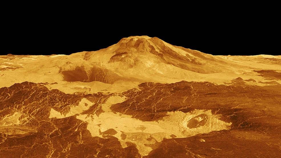 Modelo 3D do vulcão venusiano Maat Mons.