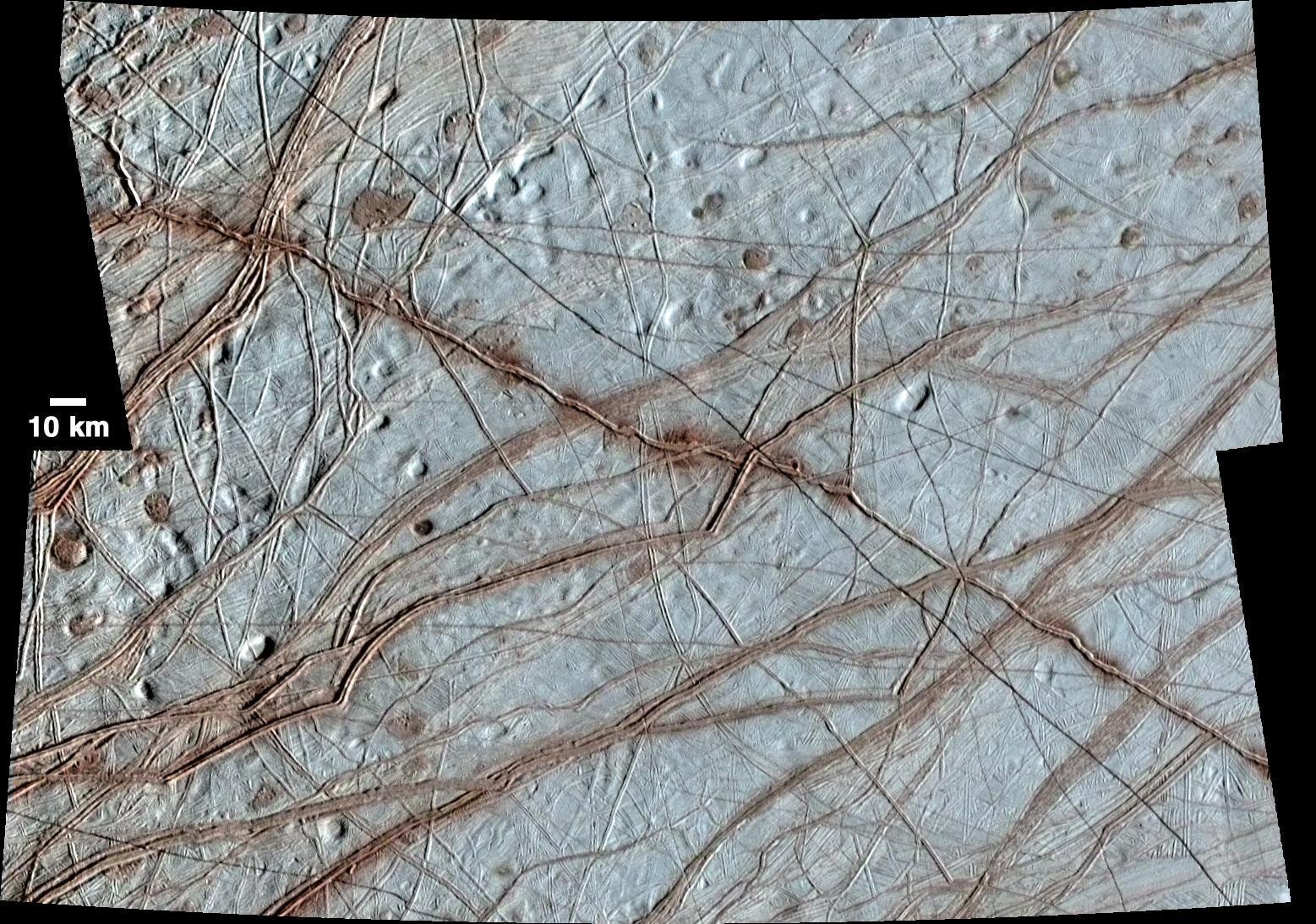 As marcas da superfície da Europa.