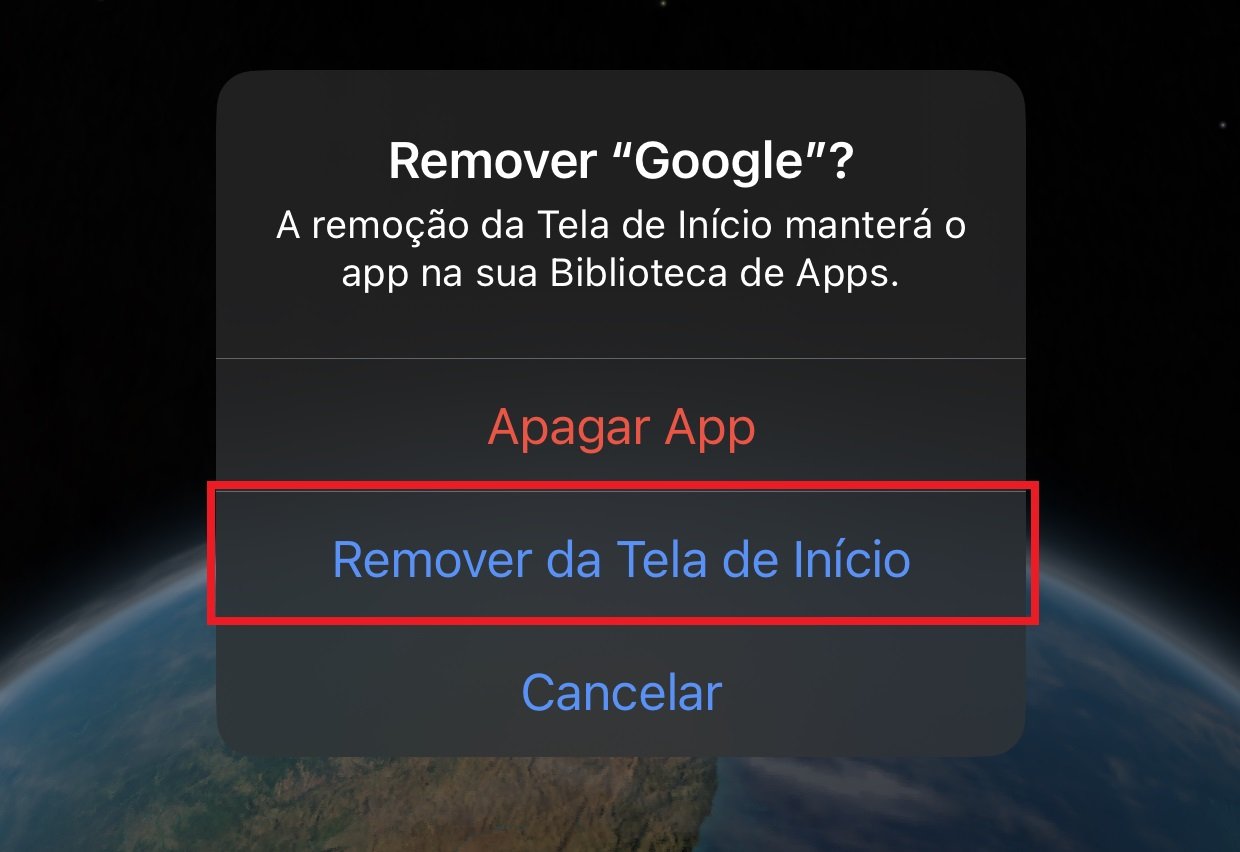 Aperte em "Remover da Tela de Início" para ocultar o app