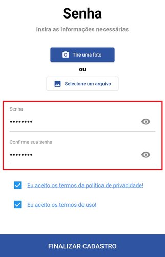 Depois de criar a senha, é preciso repeti-la para concluir o cadastro