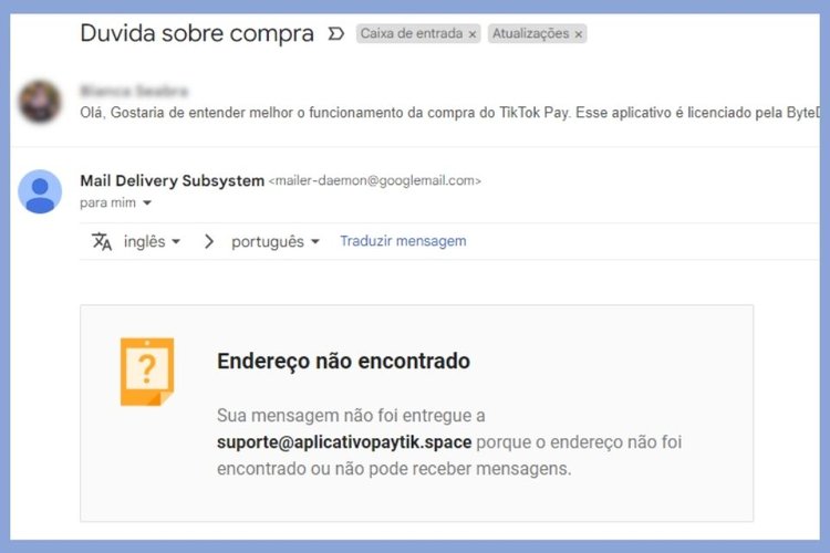 Mensagem automática de endereço não encontrado.