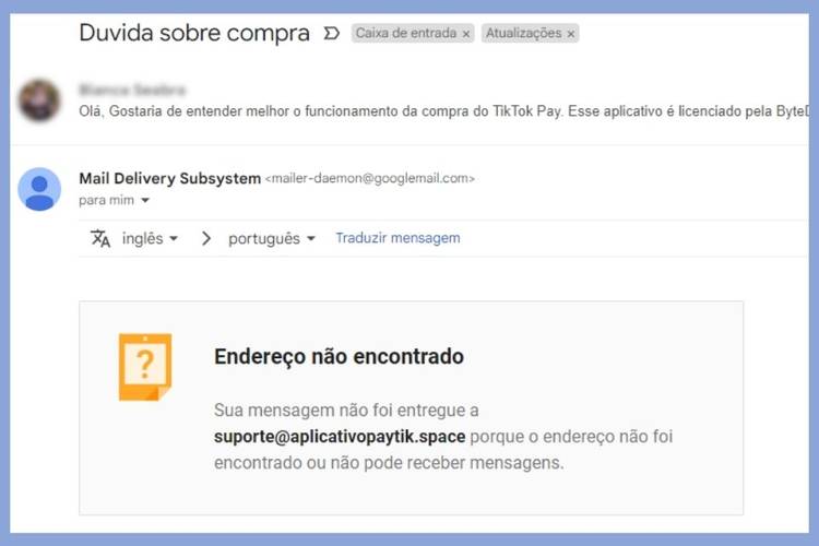 Mensagem automática de endereço não encontrado.