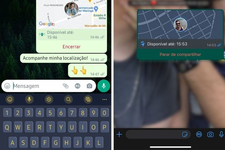 WhatsApp em celular Android (à direita) e Iphone (à esquerda).