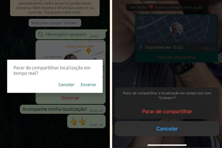 É possível encerrar o compartilhamento da localização no WhatsApp a qualquer momento.