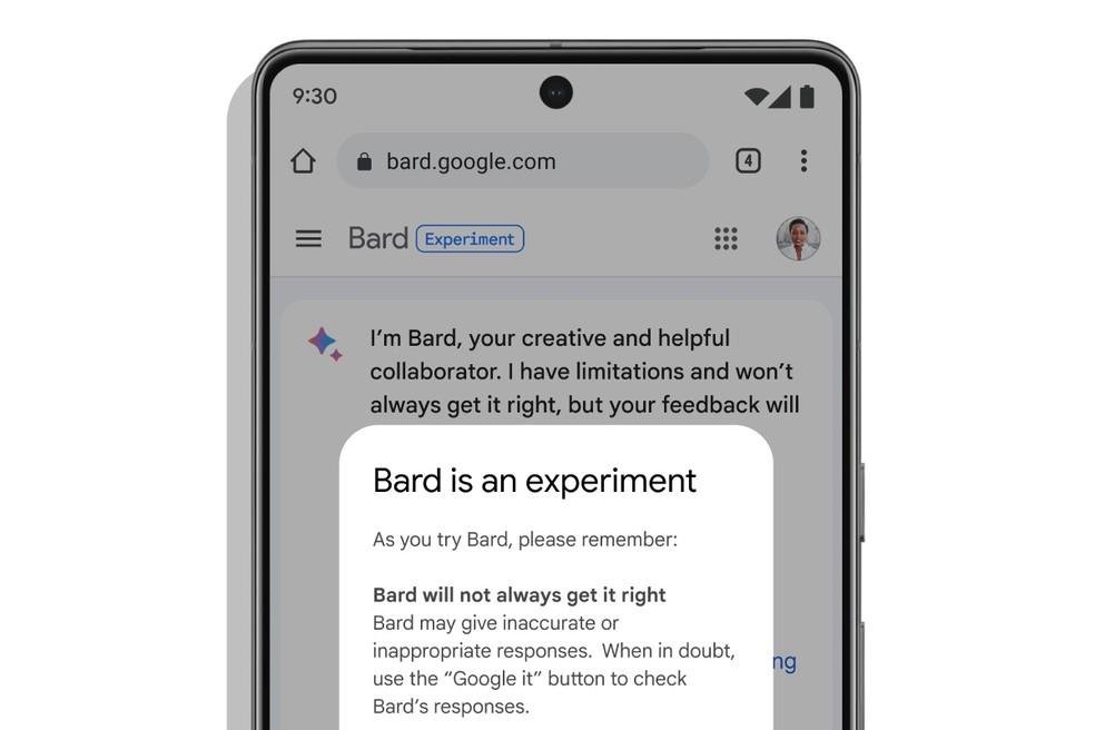 Alerta exibida ao usuário do Bard sobre a experiência com o AI do Google.