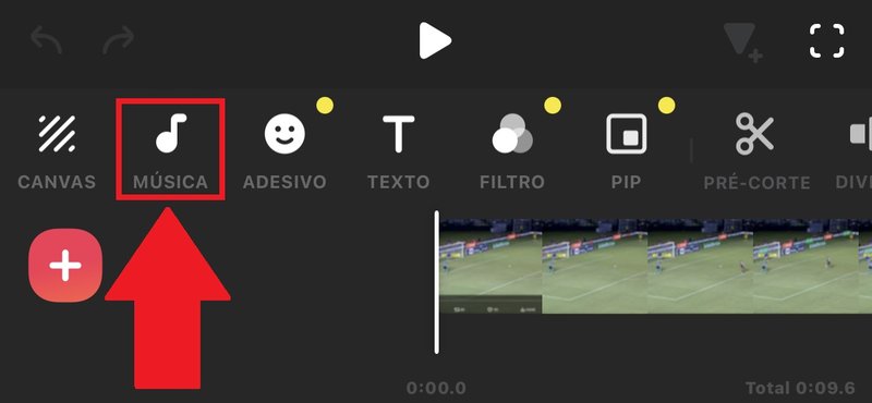 Procure pelo ícone "Música" na barra de edição de vídeos