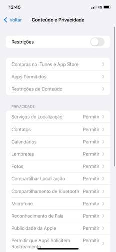 Ative as restrições e selecione quais opções e sites você deseja restringir. 