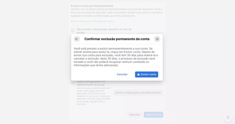 Depois de excluído, espere alguns dias até ser excluído permanentemente. (Fonte: Facebook/Reprodução)
