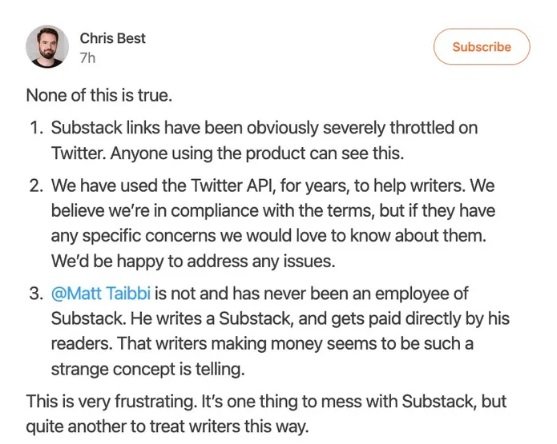 A resposta do CEO do Substack.