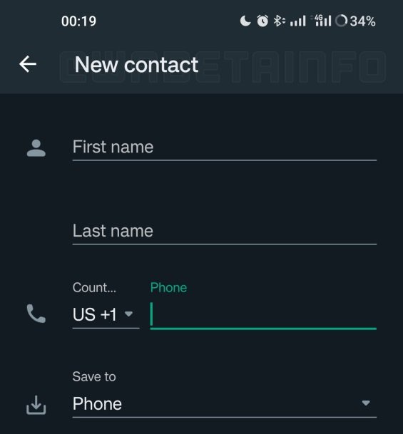 A nova janela de edição de contatos embutida no WhatsApp.
