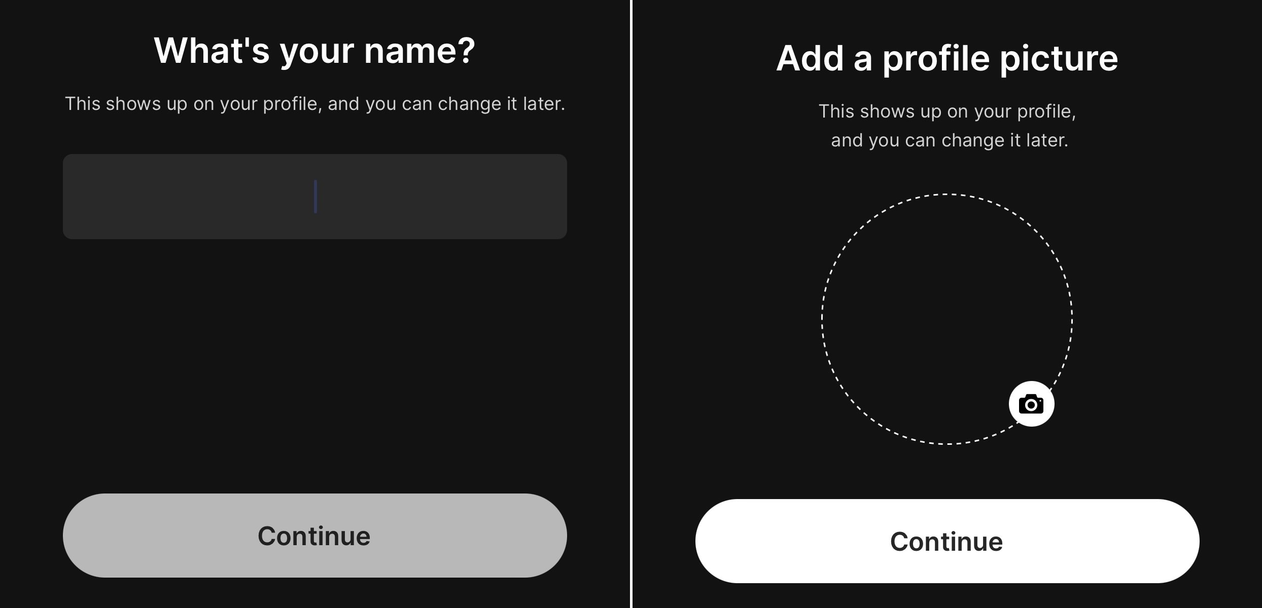 É preciso criar um nome de usuário, já a imagem de perfil, pode ser adicionada posteriormente