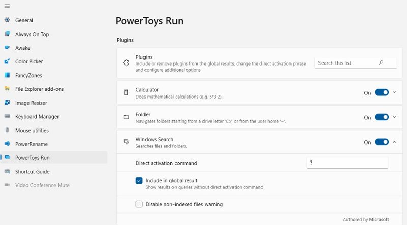 Uma das janelas de configuração de funções do PowerToys.