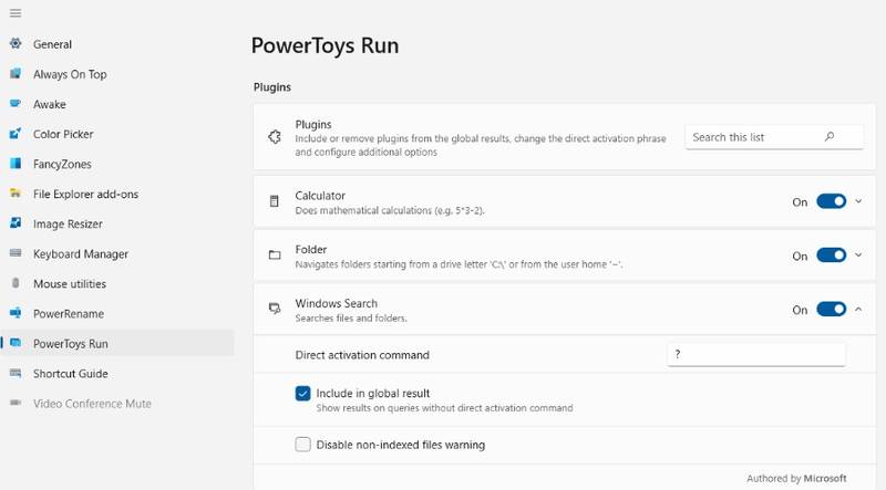 Uma das janelas de configuração de funções do PowerToys.