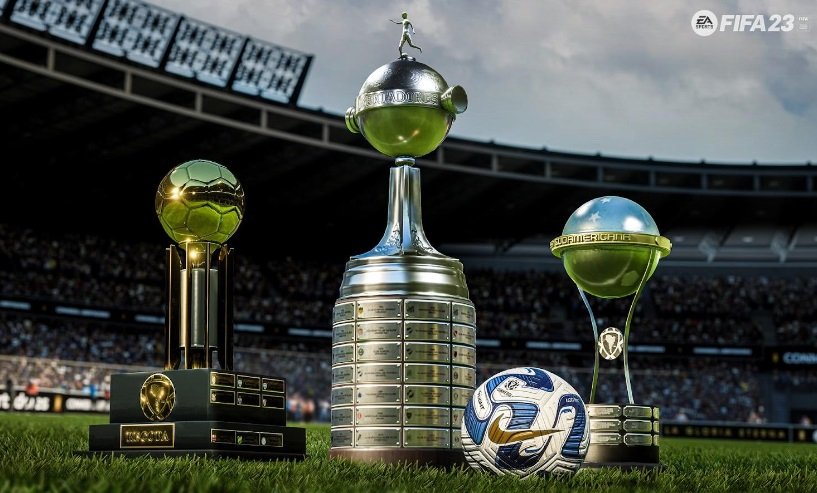 Os troféus da CONMEBOL que agora integram o jogo. (Fonte: EA Sports / Reprodução)