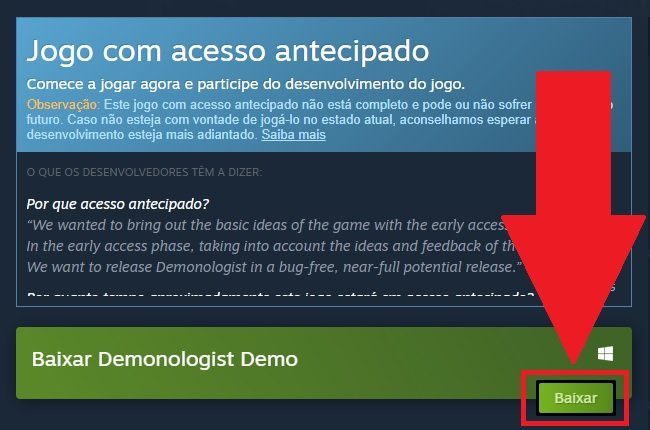 Procure pela opção de baixar a versão demo de Demonologist.