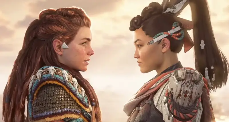 Aloy e Seyka em momentos finais da DLC