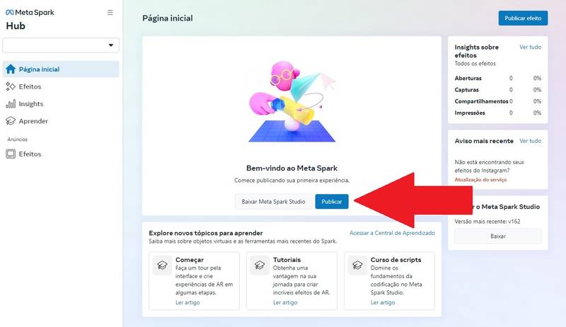 Clique no botão "Publicar" para começar o processo de envio do seu filtro
