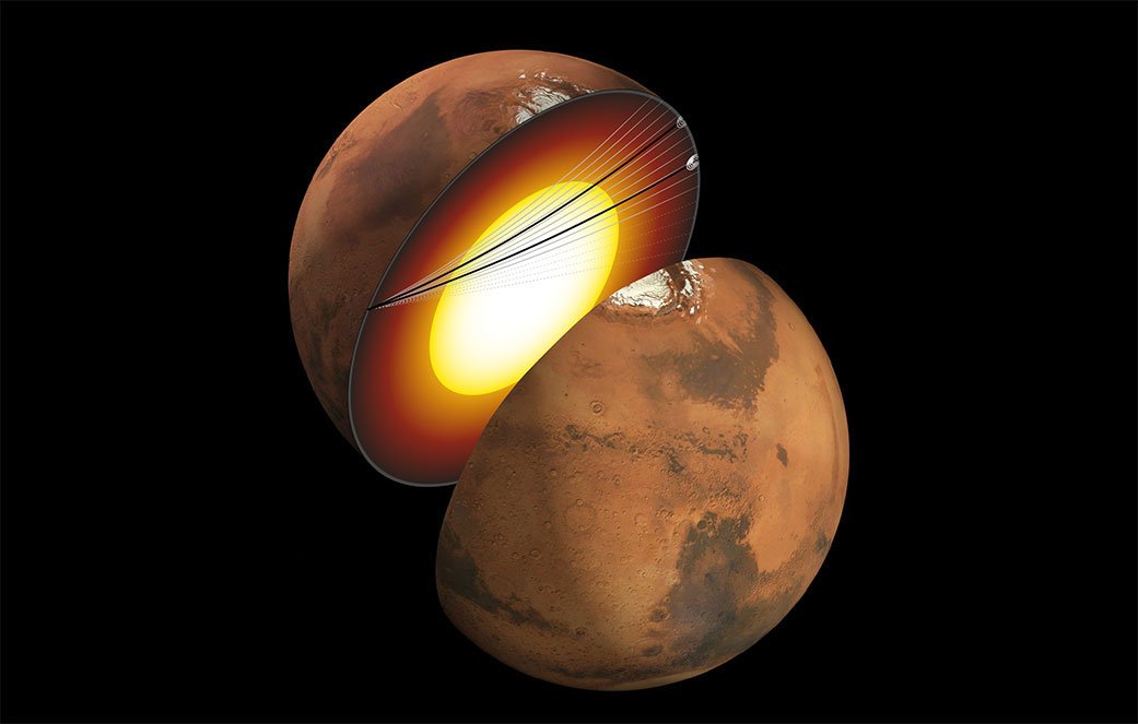 O centro de Marte é formado por uma liga de ferro líquido; os dados sobre o núcleo de Marte podem ajudar os cientistas e entender melhor as diferenças entre o planeta vermelho e a Terra.