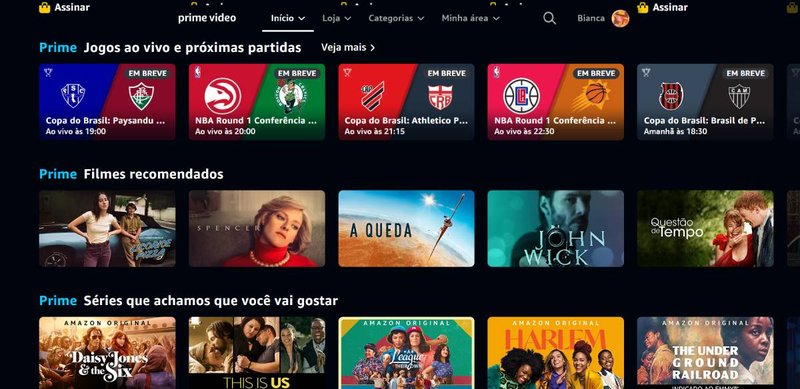 Interface do Prime Video.