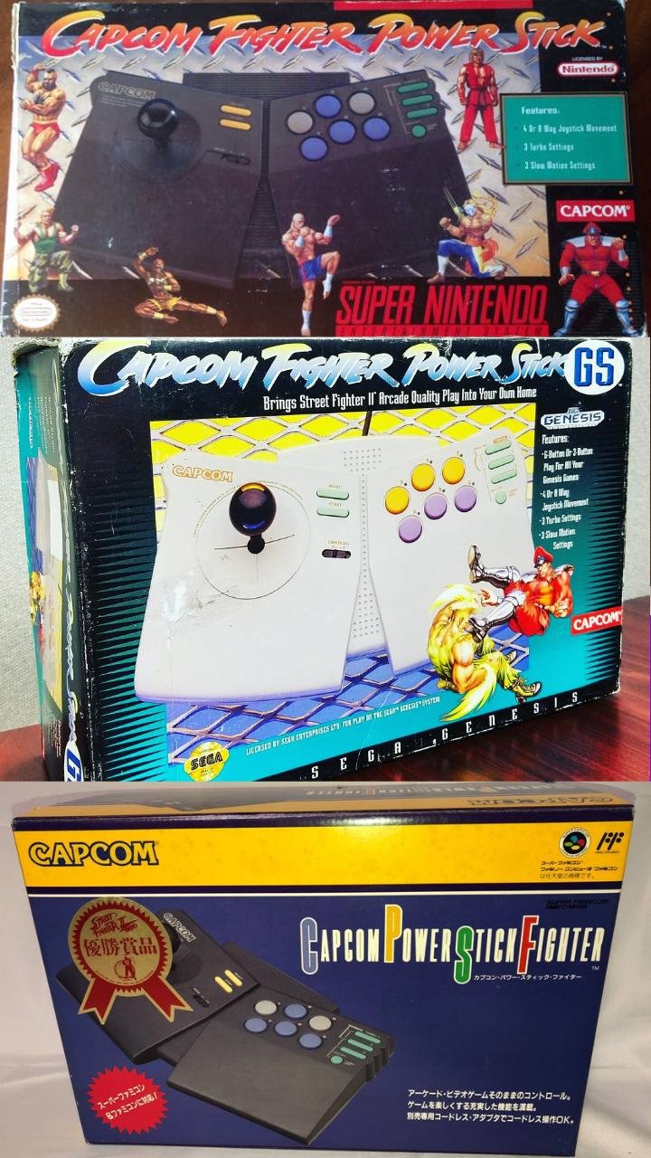 Capcom Fighter Power Stick nas versões SNES, Mega Drive e a indicada para o CPS Changer