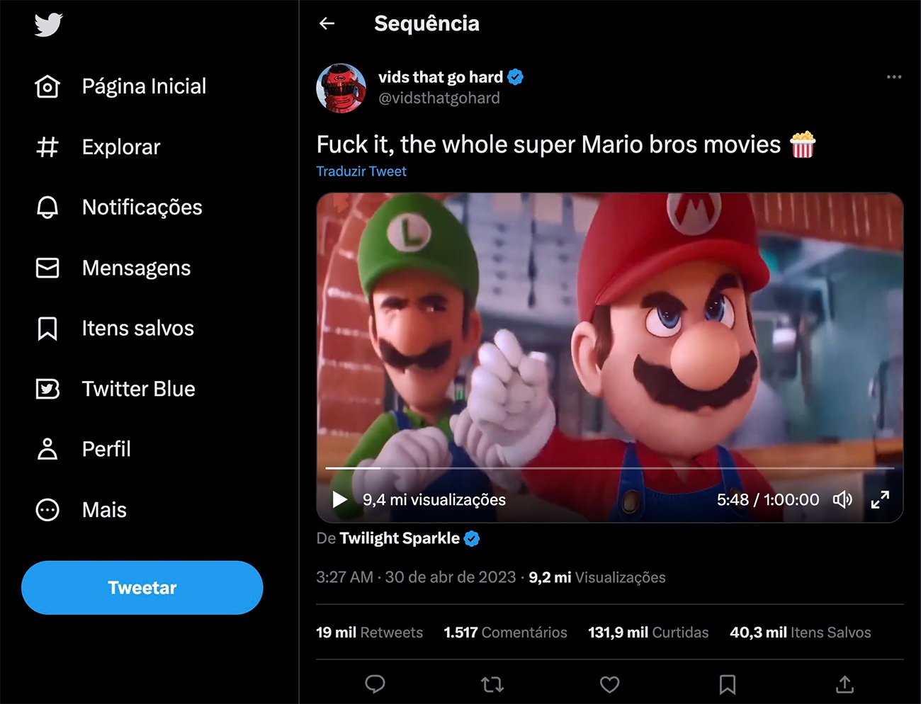 Super Mario Bros. O Filme é publicado completo no Twitter em alta qualidade