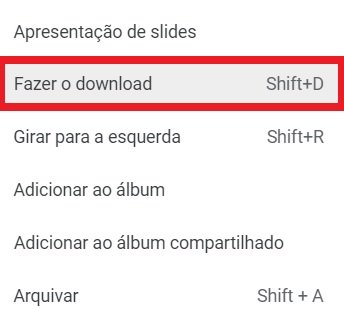 Clique em "Fazer o download" ou use as teclas de atalho "Shift" + D