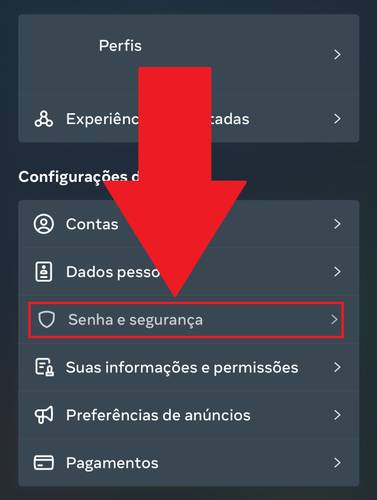 Aperte na opção "Senha e segurança" para fazer a alteração da palavra chave
