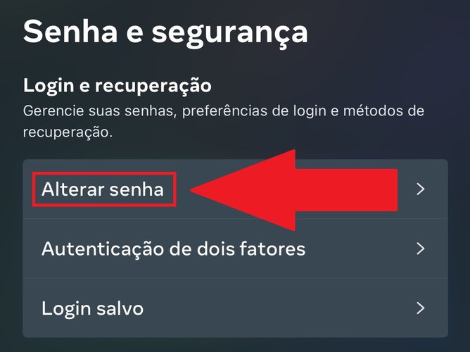 Apertando na primeira opção, você é redirecionado para a tela de alteração de senha