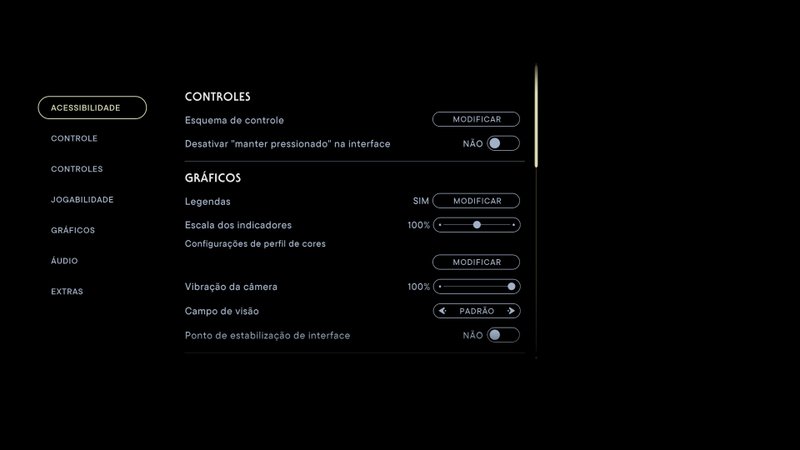 Descrição da Imagem: Menus de acessibilidade de controles