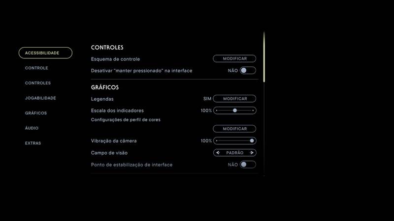 Descrição da Imagem: Menus de acessibilidade de controles