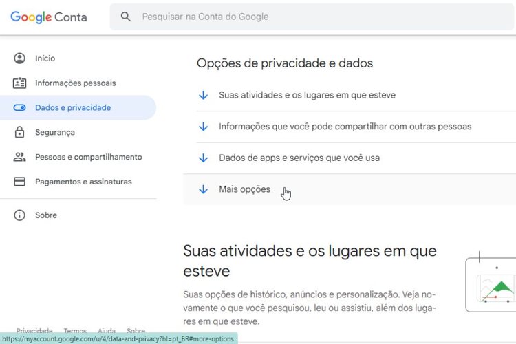 Role a tela até encontrar a seção "Mais opções".