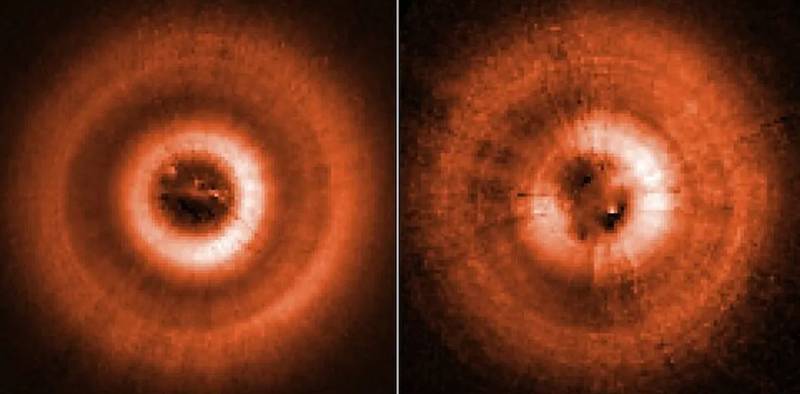 Os pesquisadores divulgaram as imagens capturada pelo Hubble, apresentando as diferenças das sombras registradas em 2017 (esquerda) e 2021 (direita).