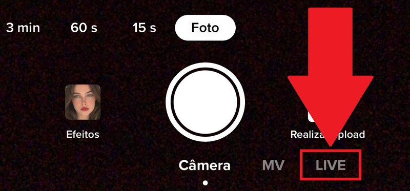 É preciso alternar a aba até a opção "LIVE"