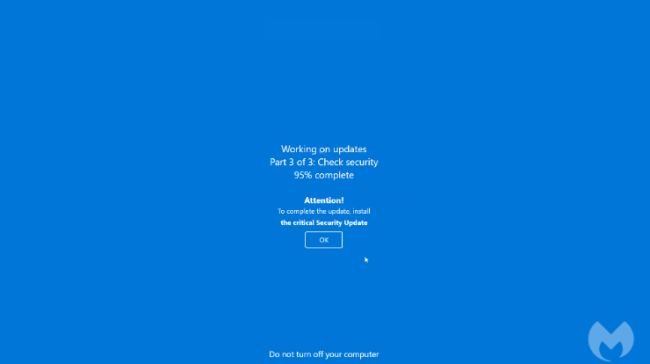 A falsa tela de atualização de segurança do Windows pode enganar alguns usuários.