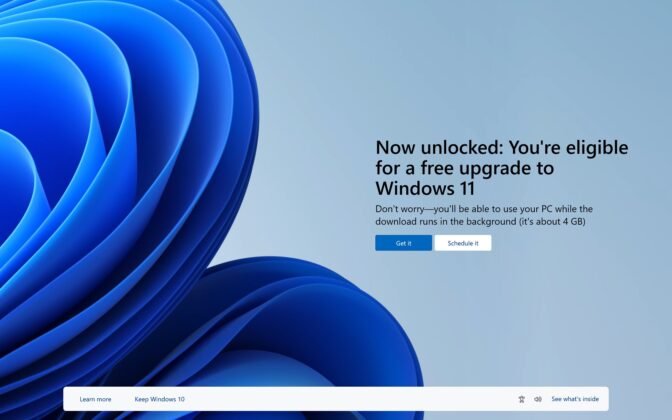 Ao tentar sair da propaganda, o usuário é levado a uma página com as vantagens da atualização para o Windows 11.