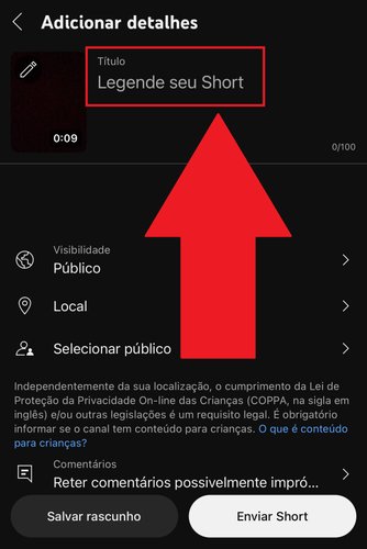 É necessário colocar um título no seu Short