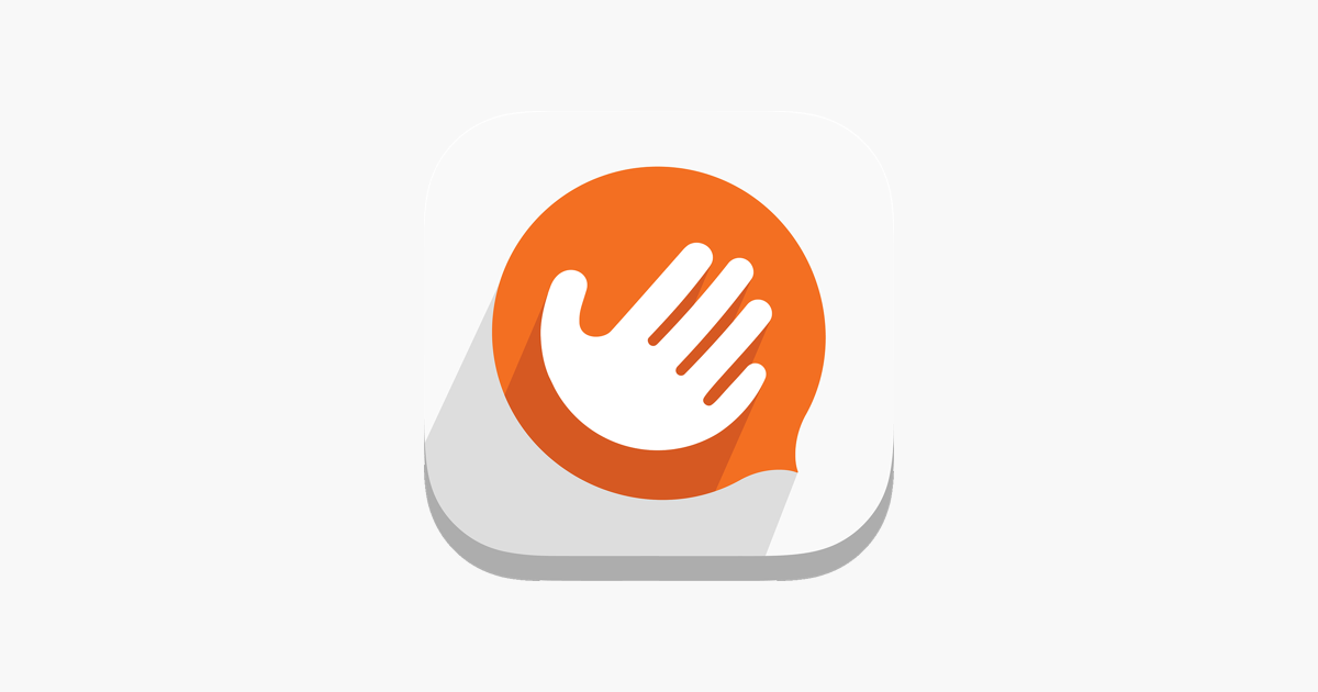 Descrição da Imagem: Logo do app com a ilustração de uma mão cartoom