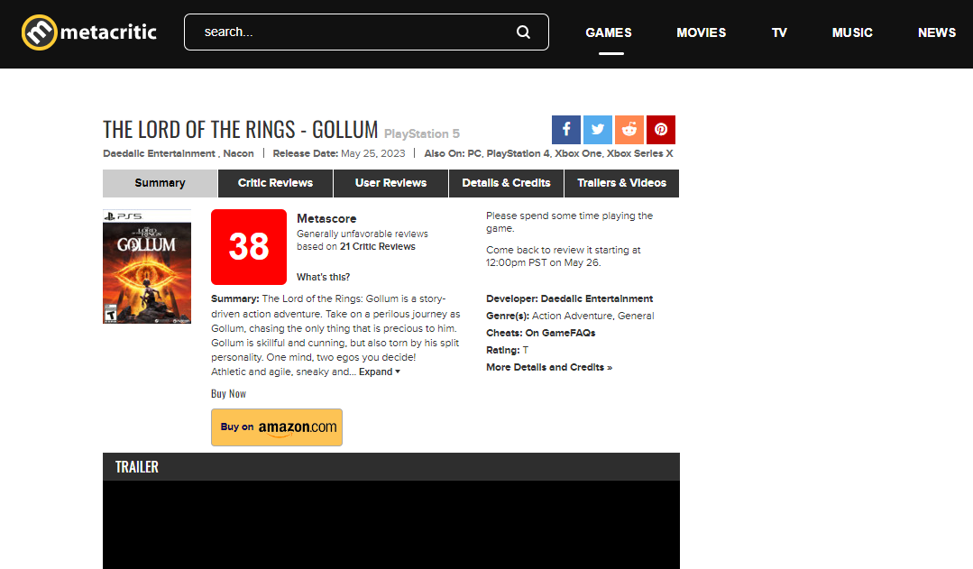 The Lord of the Rings - Gollum - Metacritic