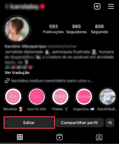 Clique em Editar, no perfil do Instagram.